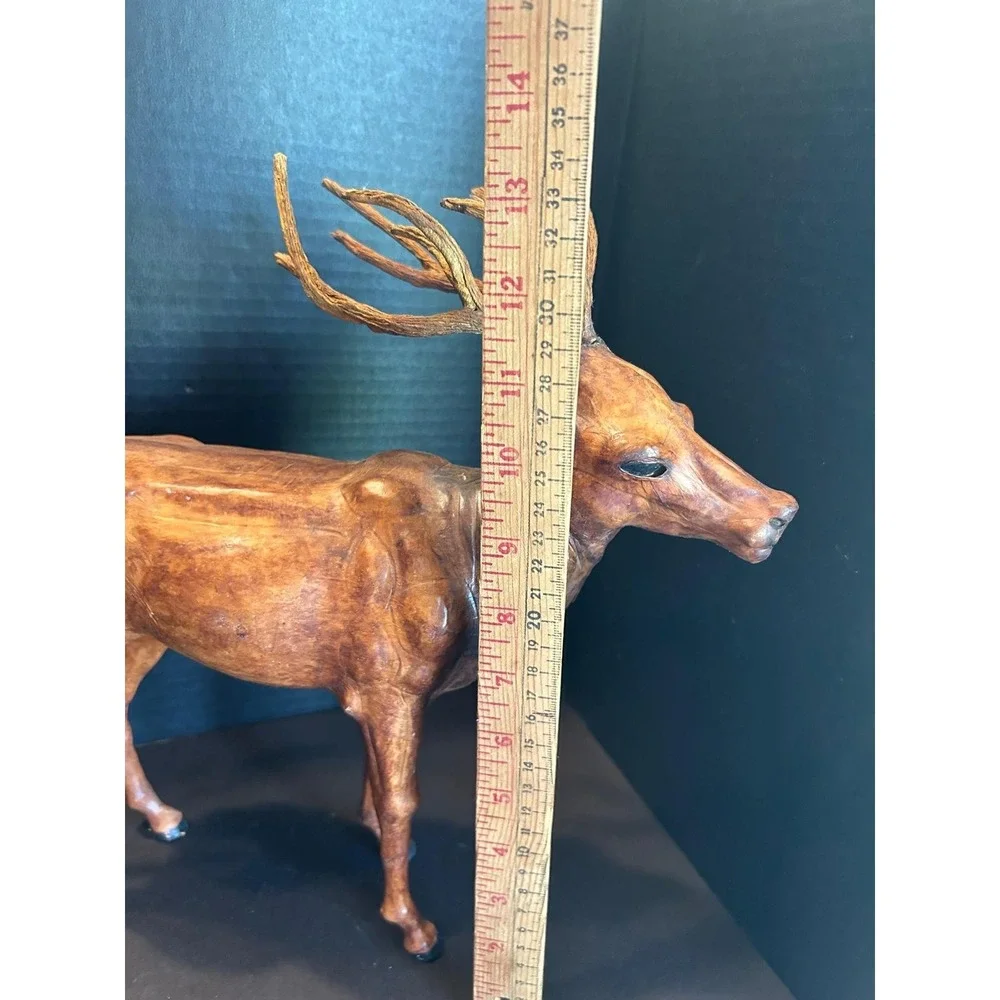 Vintage Leather Wrapped Deer Stag Statue 12